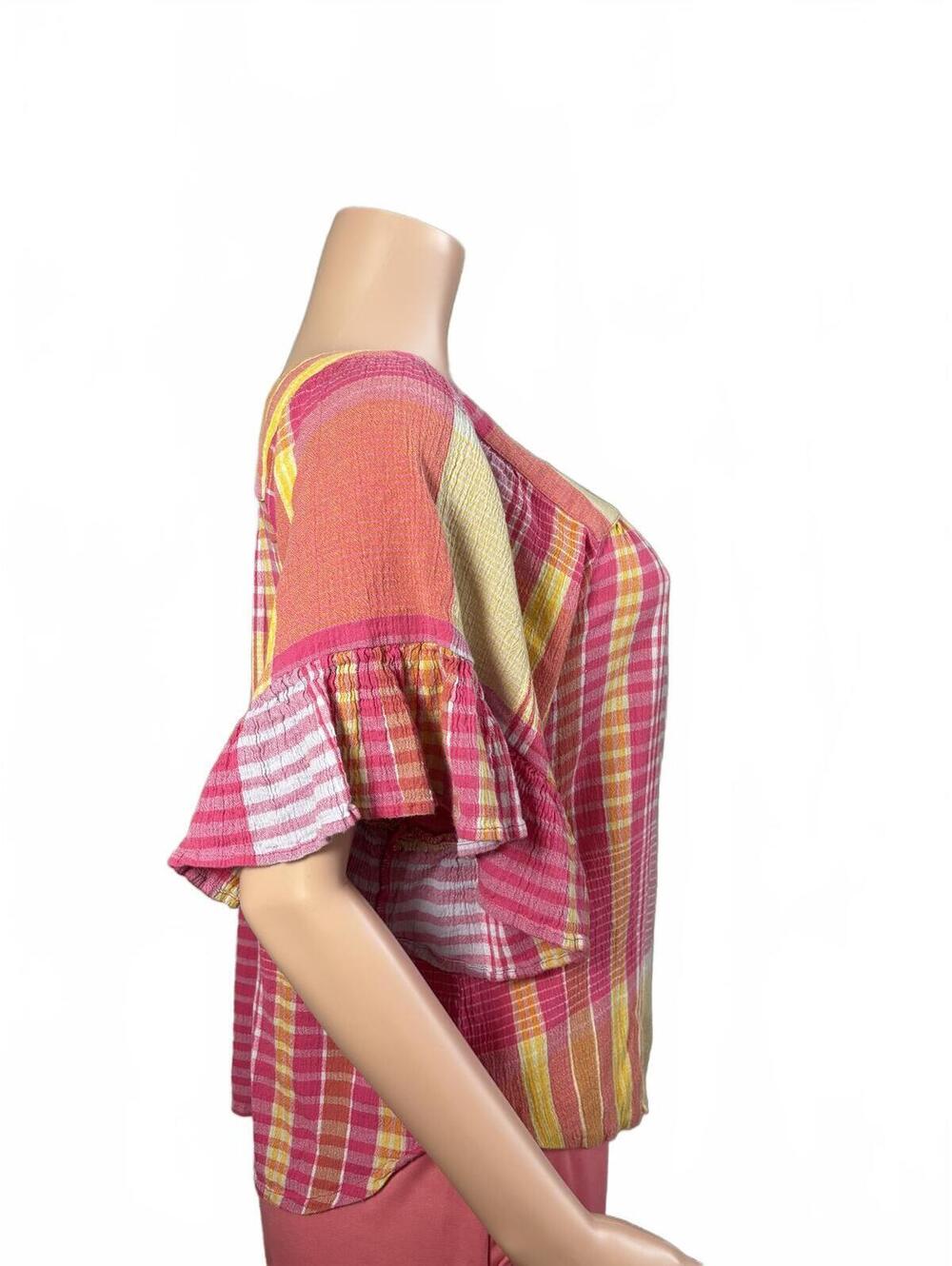 BeachLunchLounge S/P Boho Cottage core Coastal Plaid Top. - Picture 3 of 8